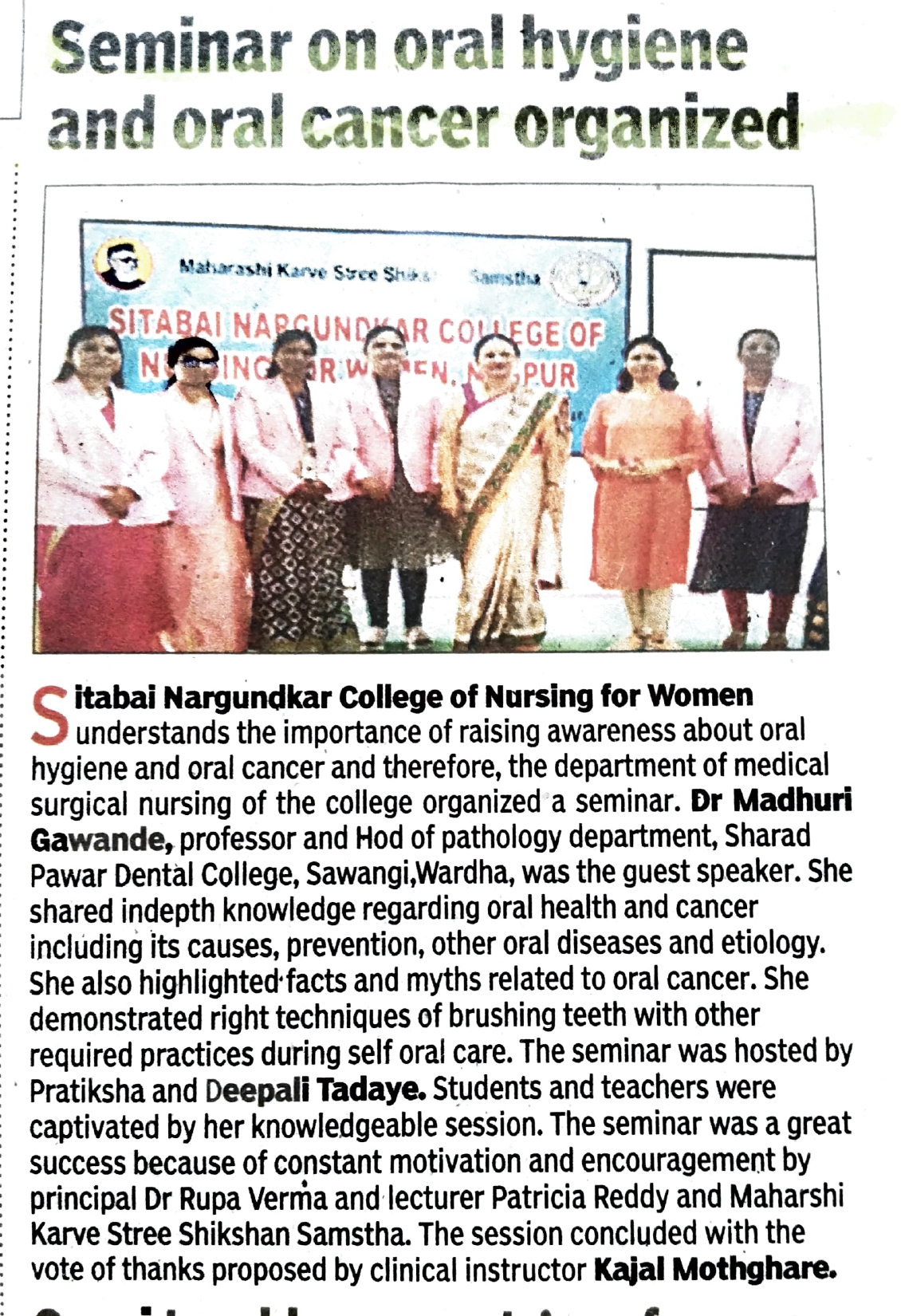 SEMINAR ON ORAL HYGINE AND ORAL ORGANIZED 18TH AUG.2022 TIMES OF INDIA_page-0001